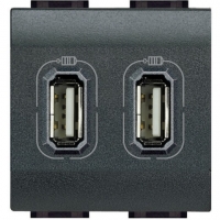 USB розетка двойная 1500 мА для зарядки, 230 В, Axolute антрацит 2 модуля