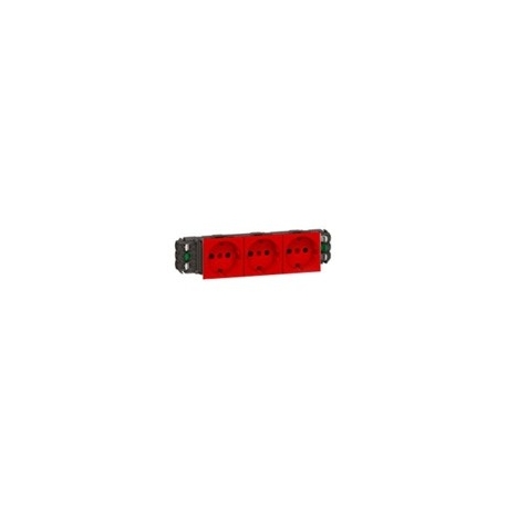 Розетка тройная с заземлением и механической блокировкой, для кабель-каналов DLP, Легран Мозаик (красная)