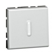 Выключатель кнопочный перекидной с подсветкой, 2-модульный, Legrand Mosaic, 6А (алюминий)