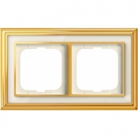 Рамка ABB Dynasty двухместная (латунь полированная, белое стекло)