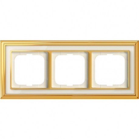 Рамка ABB Dynasty трехместная (латунь полированная, белое стекло)