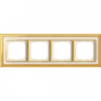 Рамка ABB Dynasty четырехместная (латунь полированная, белое стекло)