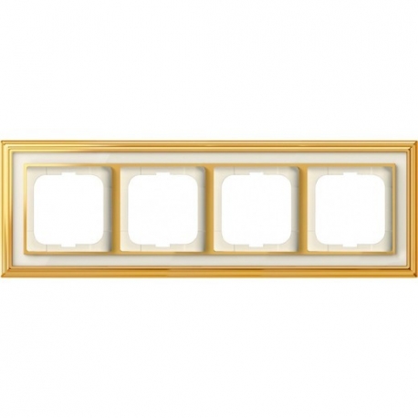 Рамка ABB Dynasty четырехместная (латунь полированная, белое стекло)